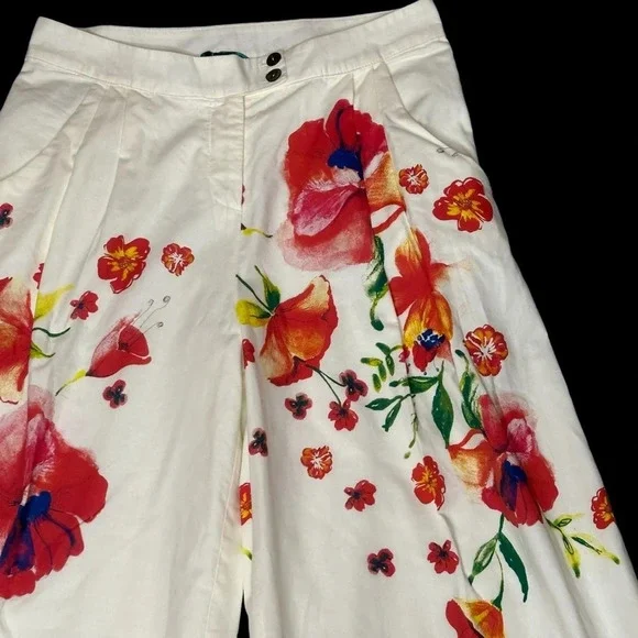 IVKO Women's Cream Floral Print Wide Leg Pant.   Sz: 38 EU/ 8 US - Picture 3 of 9